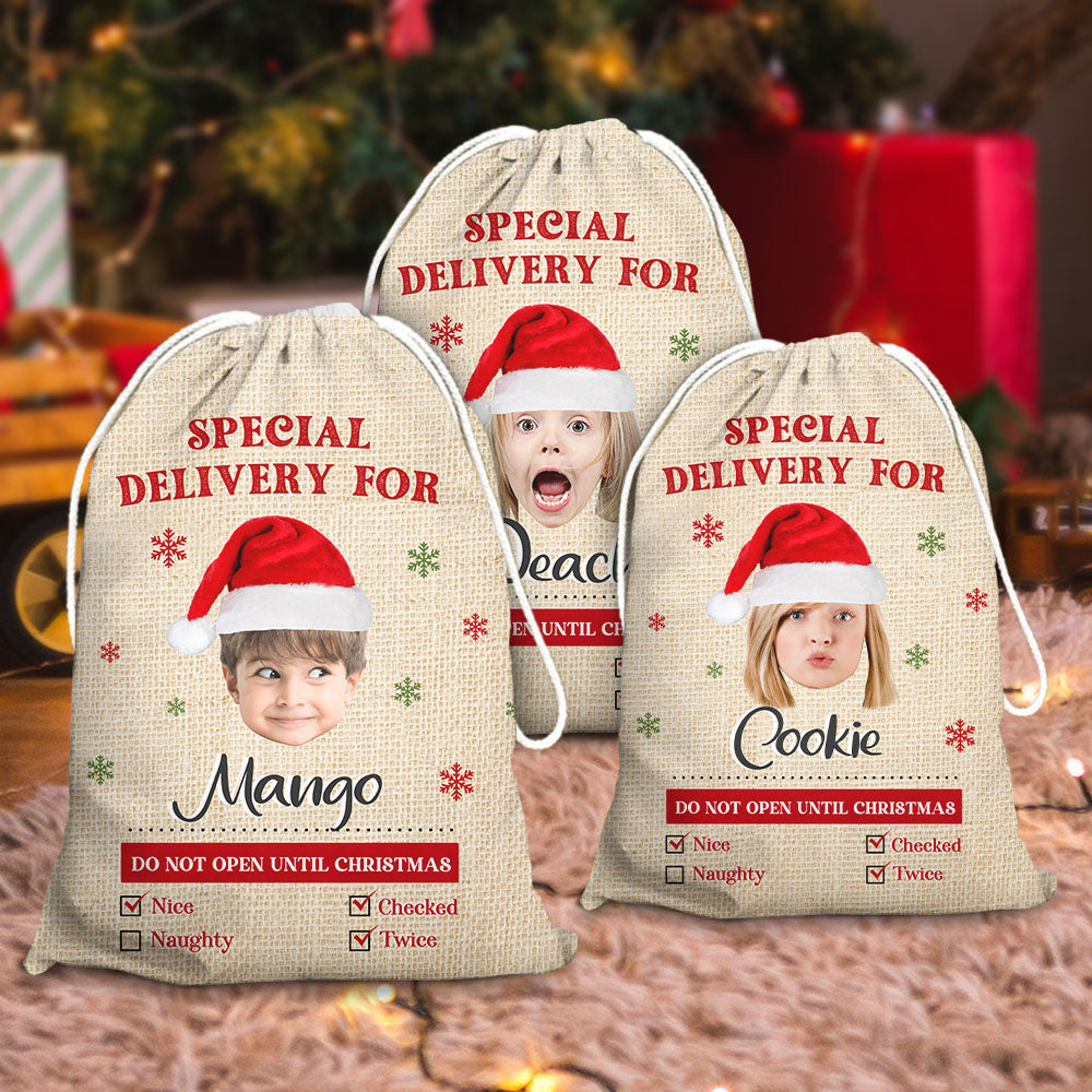 Personalized Santa Sack - Christmas Gift For Family - Gunny Pattern Face Photo