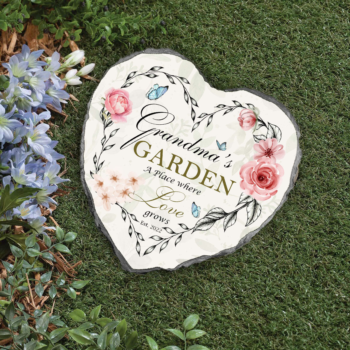 Grandma's Garden Heart Shaped Slate, Garden Stones