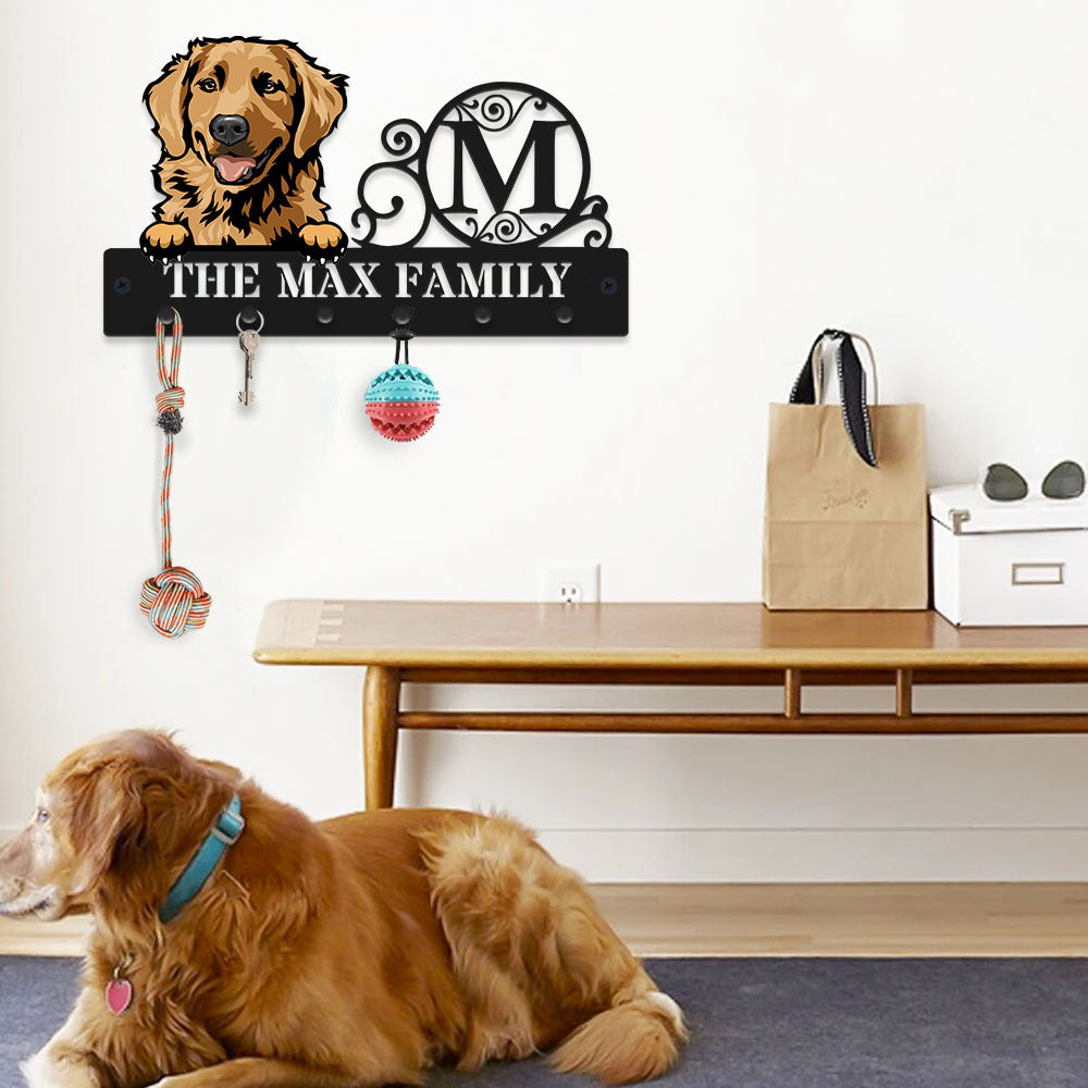 Personalized Metal Key Hanger For Wall - Gift For Pet Lovers - Cartoon Dog Cat Monogram Family Name