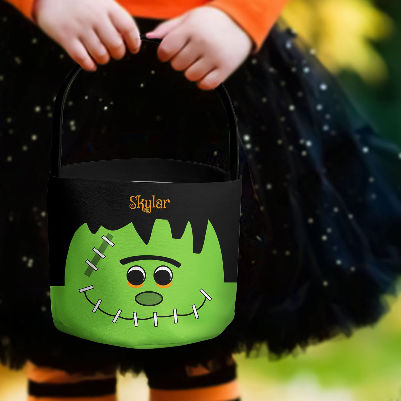 Custom Kid's Name Halloween Basket, Personalized Halloween Candy Bag YHN-THUY