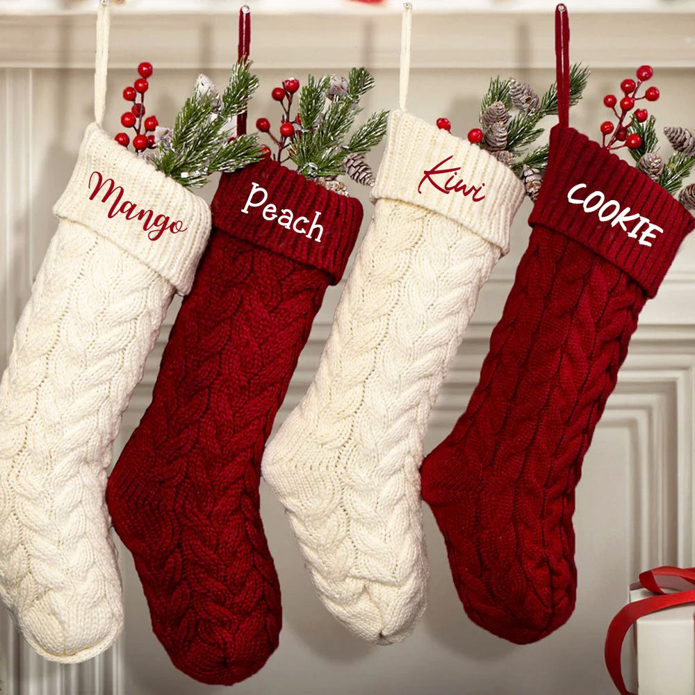 Personalized Embroidered Christmas Stocking V1 - Christmas Gift For Family - Name Christmas Knitted Stockings