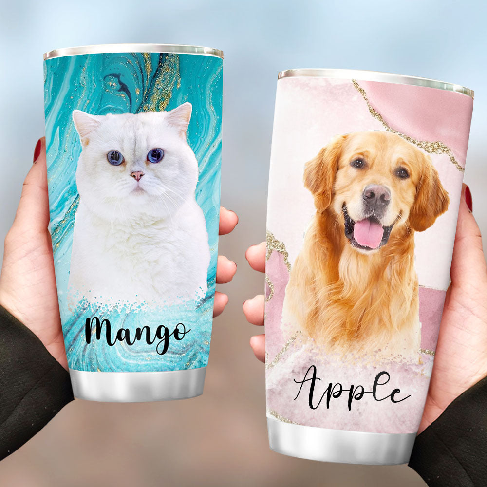 Pet Portrait Photo With Name Marble Tumbler, Pet Lover Gift YHN-THUY