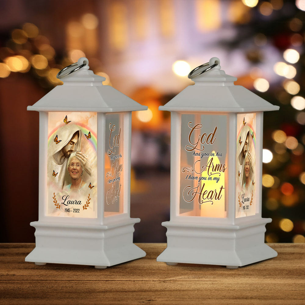 Personalized God Has You In His Arm I Have You In My Heart Memorial Lantern