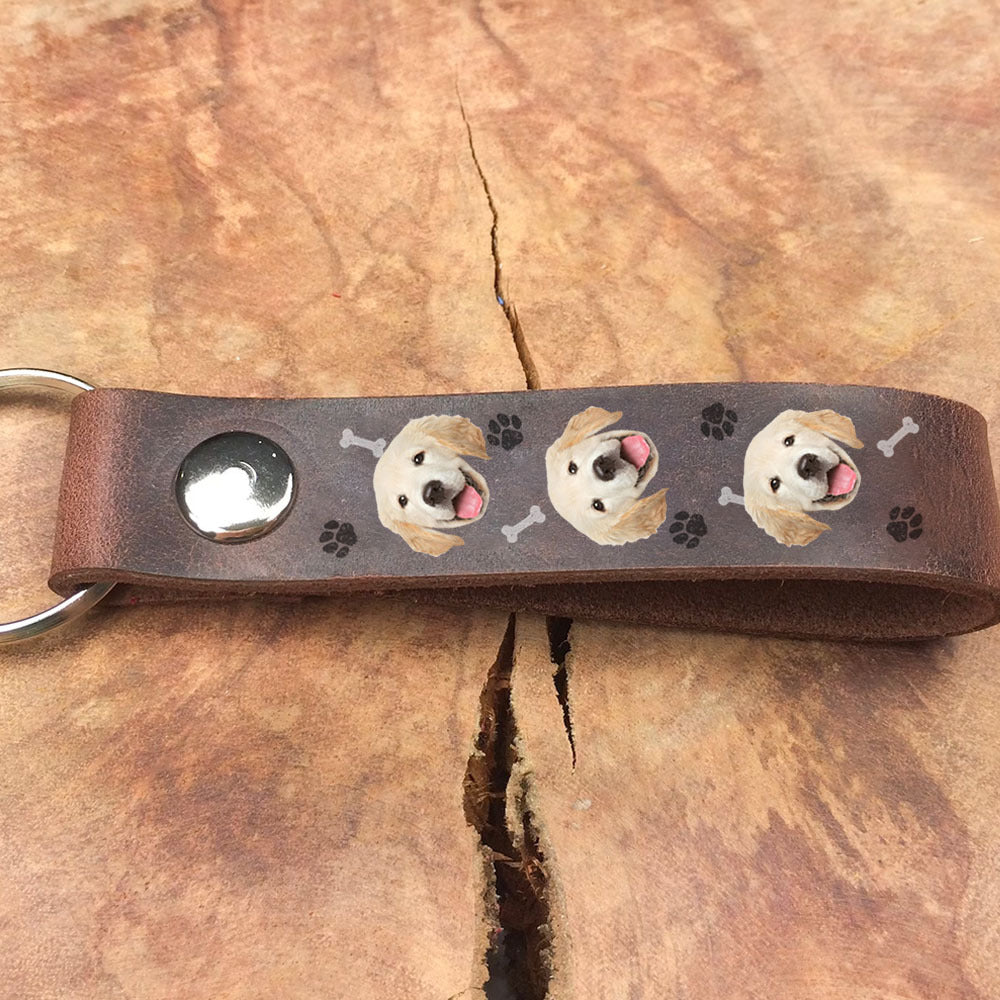 Custom Multiple Face Photo Dog Cat Leather Keychain, Pet Lover Gift