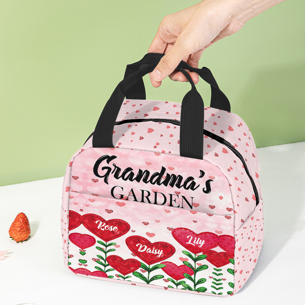 Personalized Kids Grandma's Garden Loads Of Heart Lunch Bag, Gift For Mom Grandma