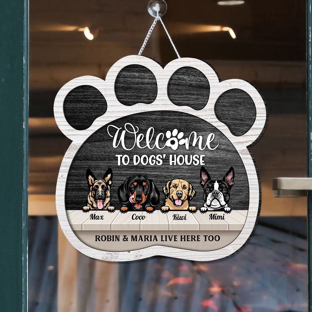 Welcome To Dog House Paw Prints Shaped Door Sign, Dog Lover Gift