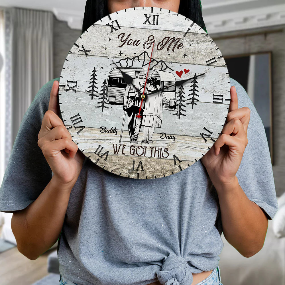 Personalized You And Me We Got This Camoing Old Couple Wall Wooden Clock, Gift For Mom Dad