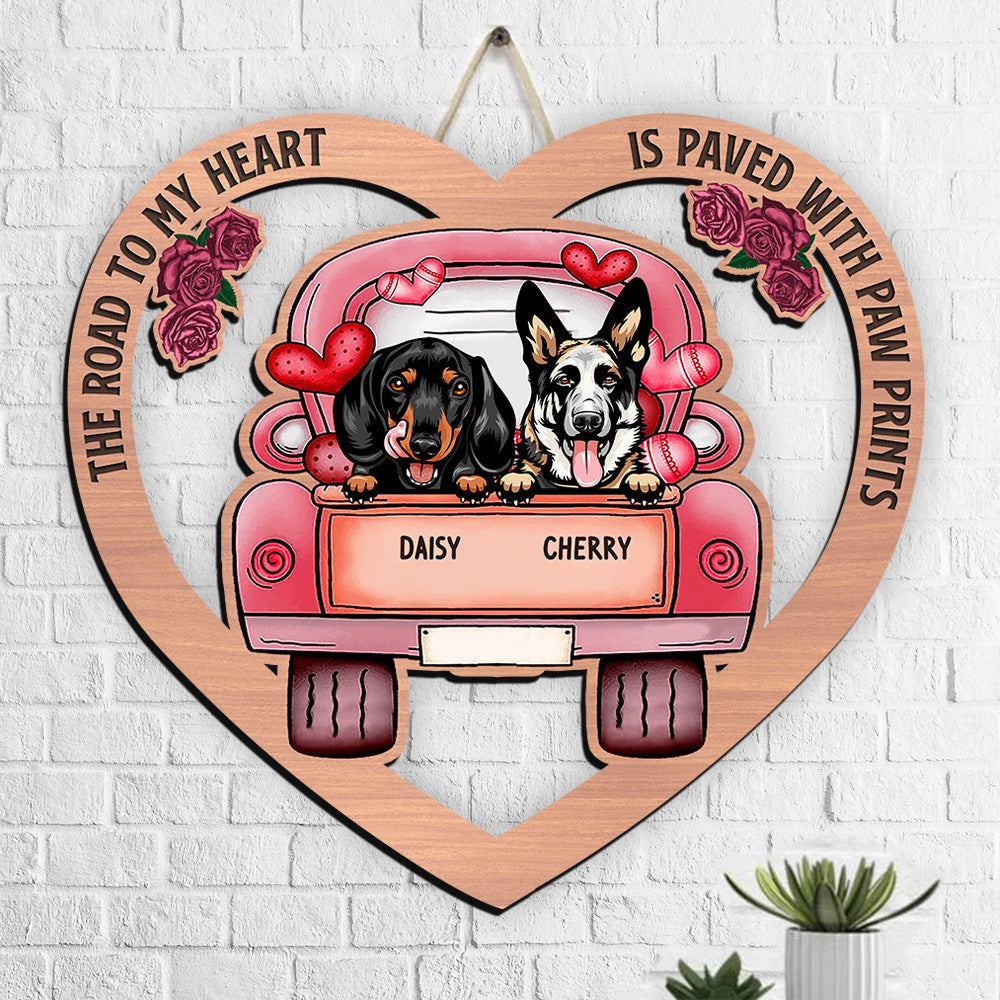 The Road To My Heart Is Paved With Paw Prints Dog Car Shaped Wood Sign Dung-Yen