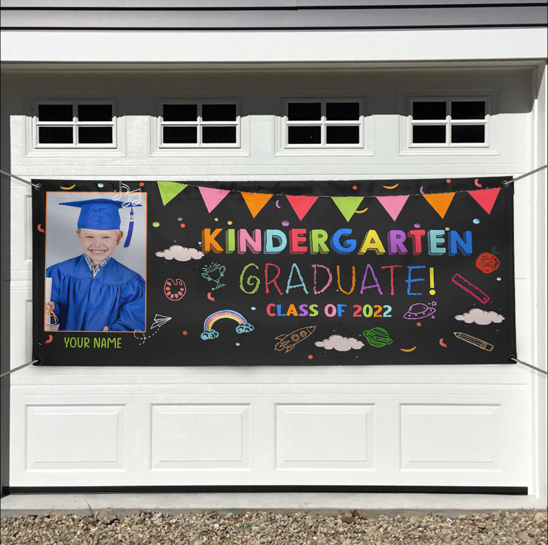 Kindergarten Graduate With Photo Black Banner