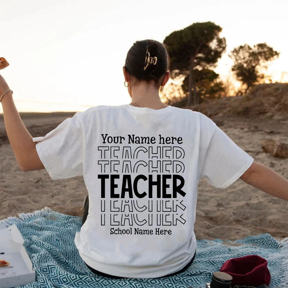 Custom Name Teacher Echo Backside Shirt, Back to School T-shirt