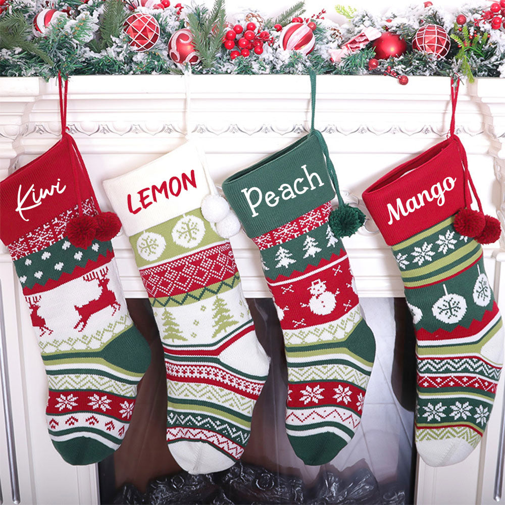 Personalized Embroidered Christmas Stocking V4- Christmas Gift For Family - Name Knitted Christmas Stockings