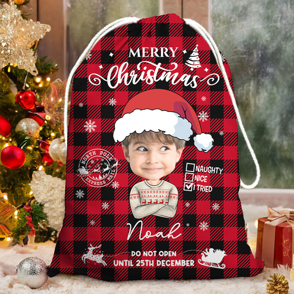 Personalized Santa Sack - Christmas Gift For Family - Merry Christmas Funny Face Photo