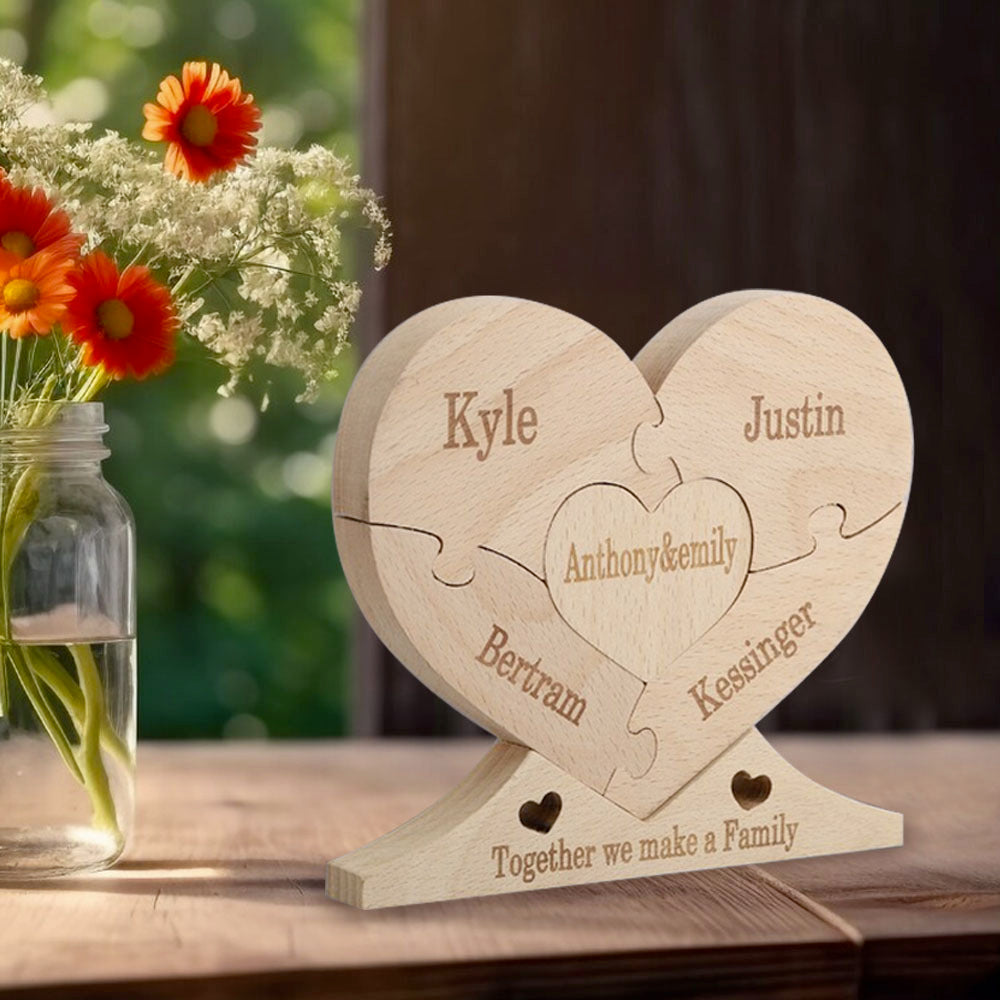 Personalized Wooden Heart Puzzle - Gift For Family - Handcrafted Room Decor