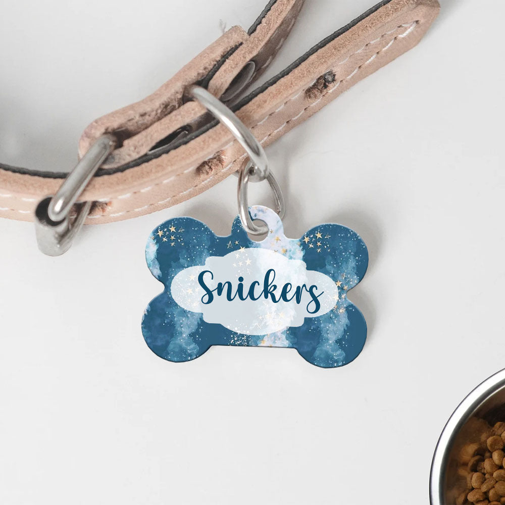 Blue Clouds & Stars With Gold Glitter Pet ID Tag, Dog Lover Gift