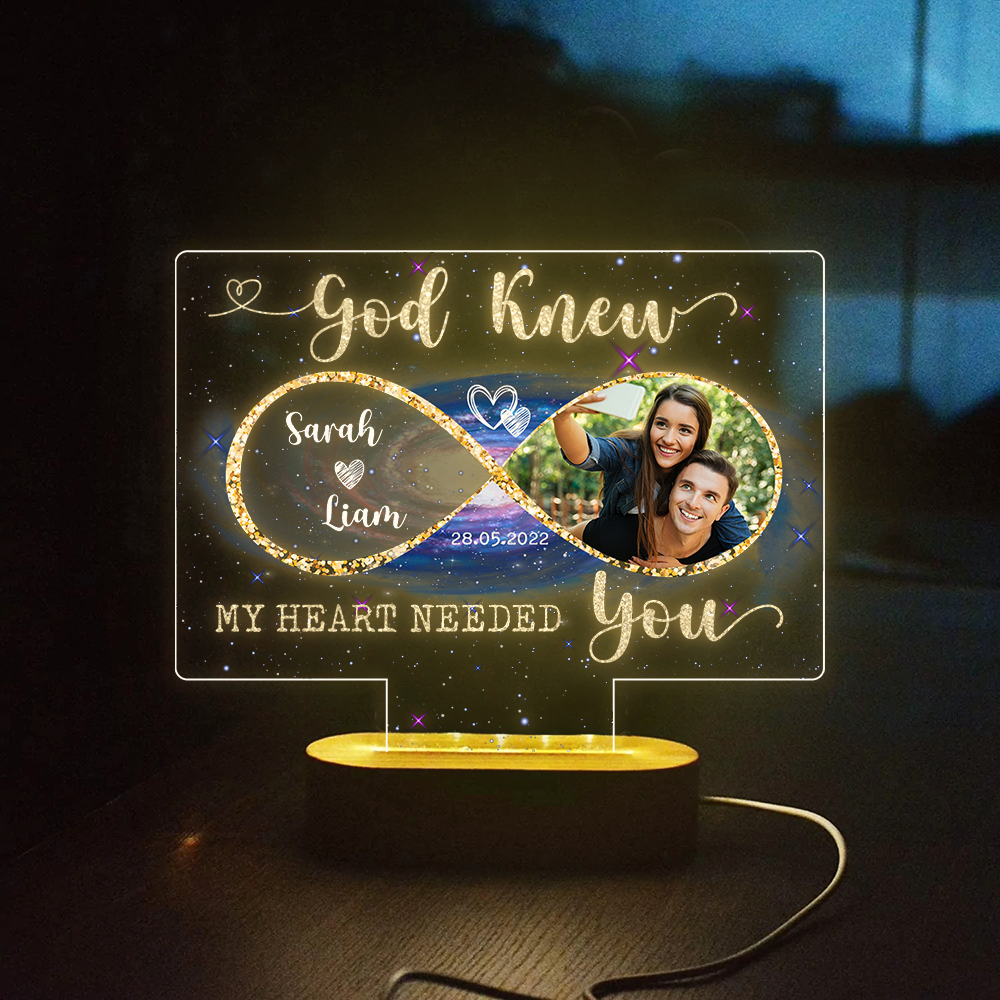 Personalized God Knew My Heart Need You Lamp With Wooden Oval, Love Gift For Couple