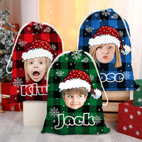 Thumbnail for Personalized Santa Sack - Christmas Gift For Family - Plaid Pattern Face Photo