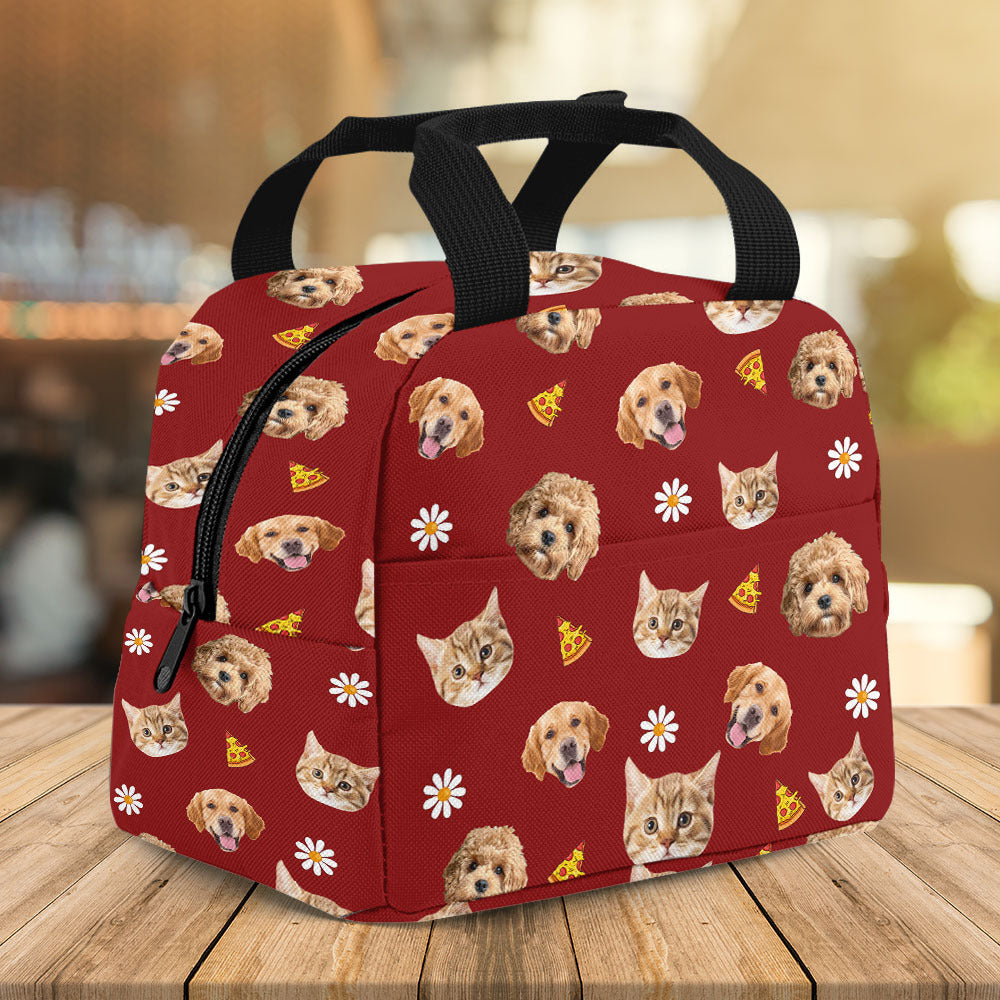 Custom Funny Dog Cat Face With Foods Lunch Bag, Pet Lover Gift AI