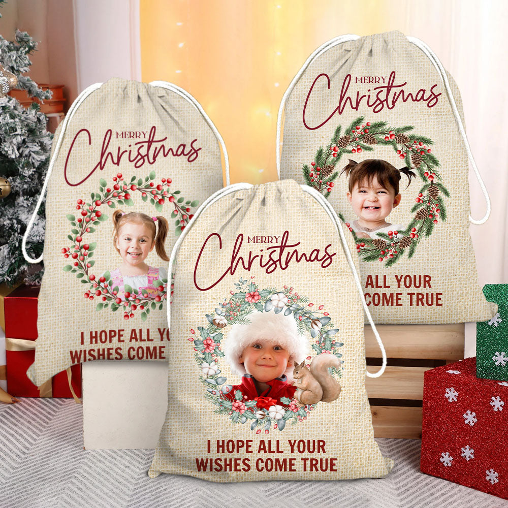 Personalized Santa Sack - Christmas Gift For Family - Christmas Wreath Family Photo