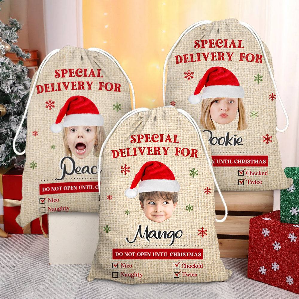 Personalized Santa Sack - Christmas Gift For Family - Gunny Pattern Face Photo