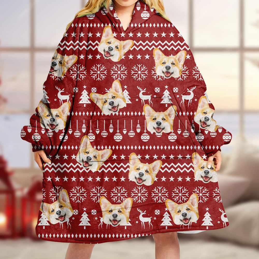 Personalized Blanket Hoodie - Christmas Gift For Pet Lovers - Holly Jolly Dog Cat Face Photo