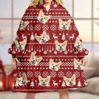 Thumbnail for Personalized Blanket Hoodie - Christmas Gift For Pet Lovers - Holly Jolly Dog Cat Face Photo