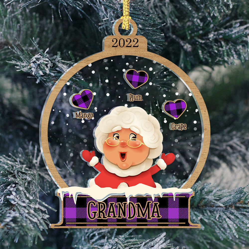 Personalized Santa Claus Mom Grandma Heart Christmas Printed Acrylic Ornament CHI-THUY