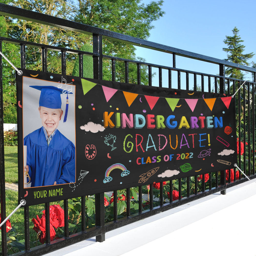 Kindergarten Graduate With Photo Black Banner