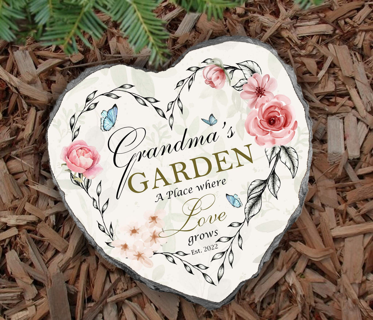 Grandma's Garden Heart Shaped Slate, Garden Stones