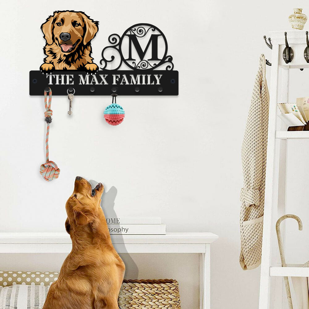 Personalized Metal Key Hanger For Wall - Gift For Pet Lovers - Cartoon Dog Cat Monogram Family Name