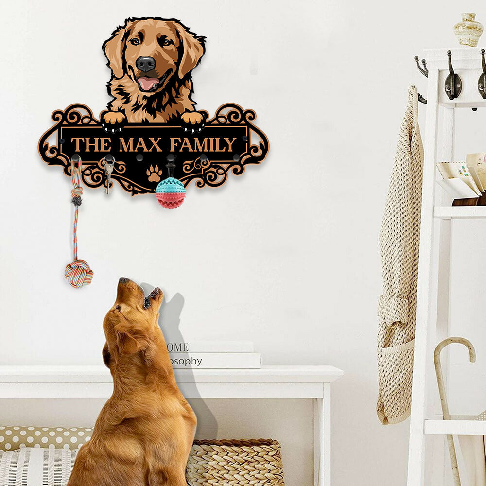 Personalized Metal Key Hanger For Wall - Gift For Pet Lovers - Luxurious Monogram Family Name