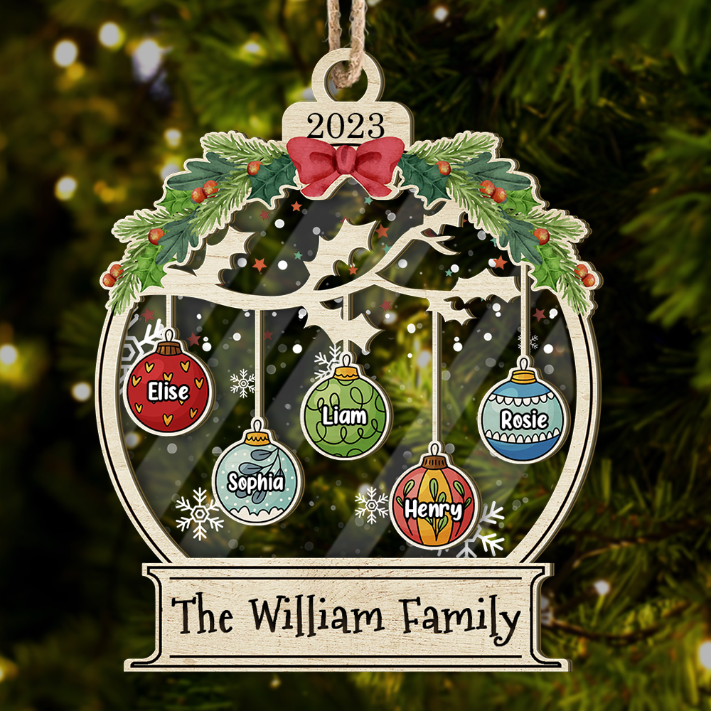 Personalized Wooden & Acrylic Layered Ornament - Christmas Gift For Family - Christmas Ball With Name