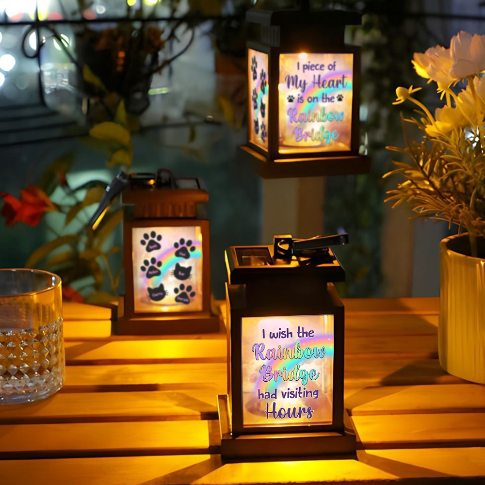 Personalized Solar Lantern - Christmas Gift For Pet Lover - A Piece of My Heart Is On The Rainbow Bridge Memorial Photo