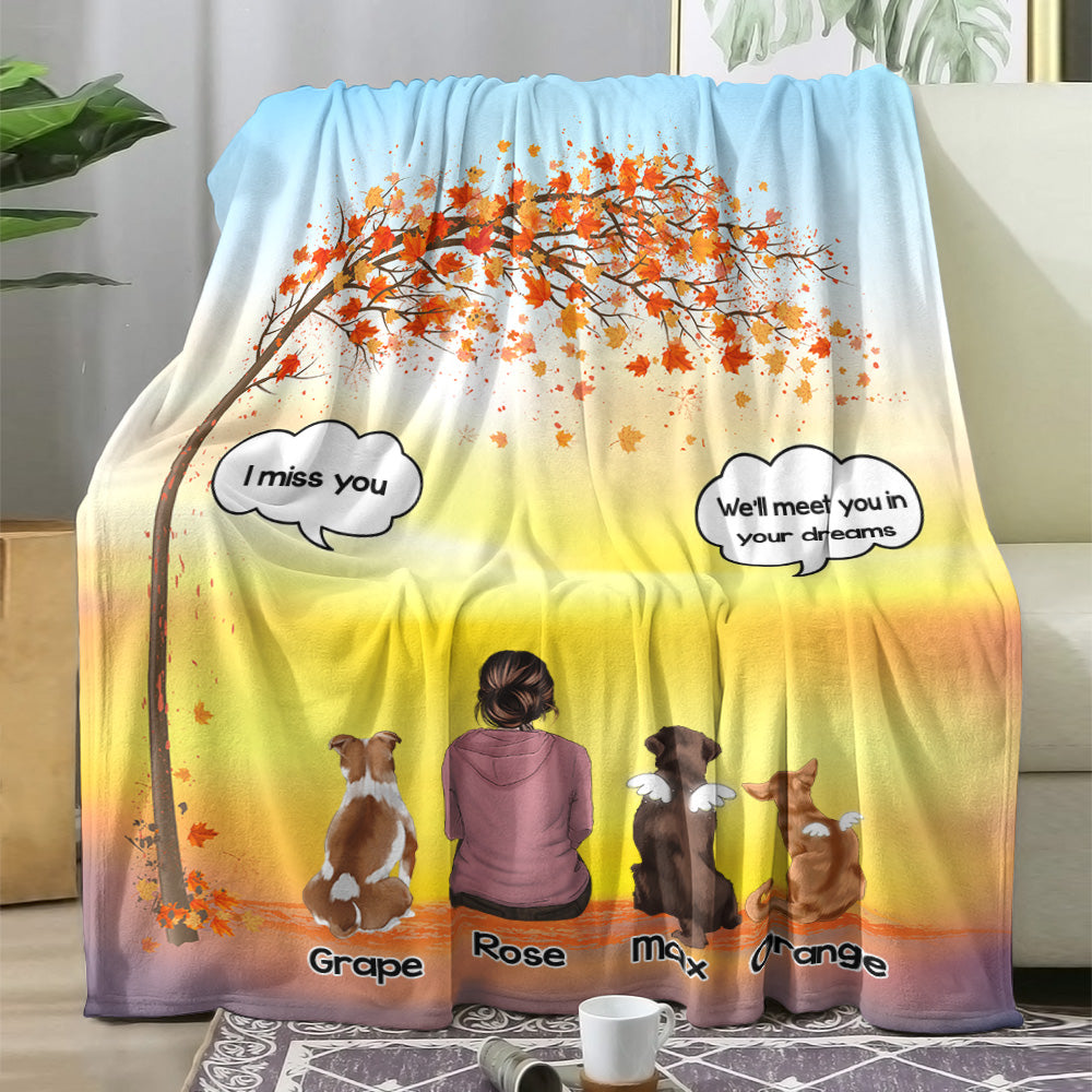 Autumn Dog Back I Miss You Personalized Blanket, Custom Cat Fall Gift Trang-Yen