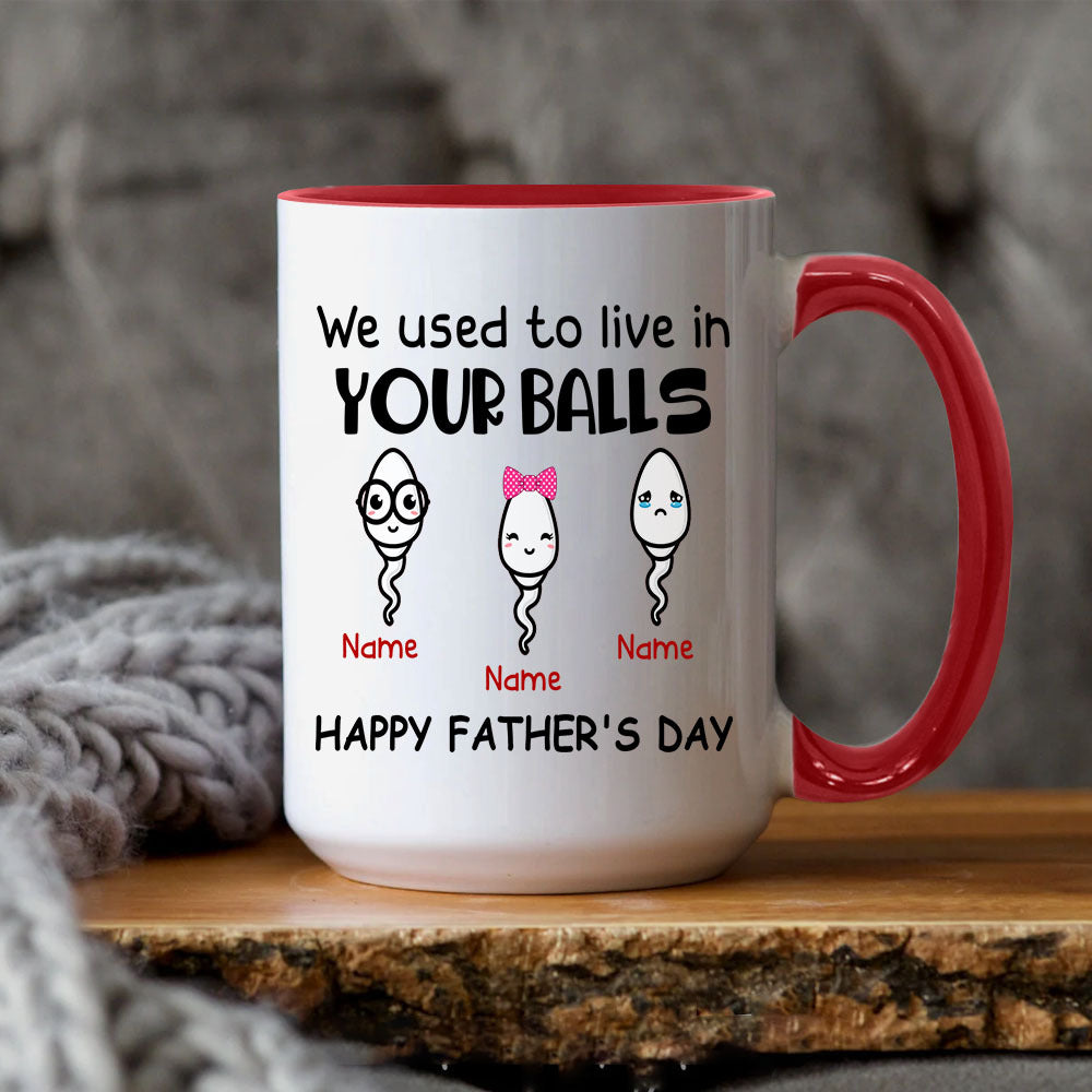 We Used To Live In Your Balls Dad Accent Mug, Funny Dad Mug