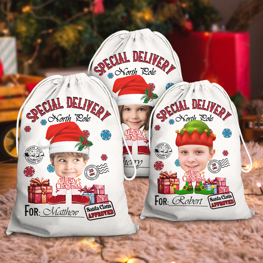 Personalized Santa Sack - Christmas Gift For Family - Face Photo Santa Costumes