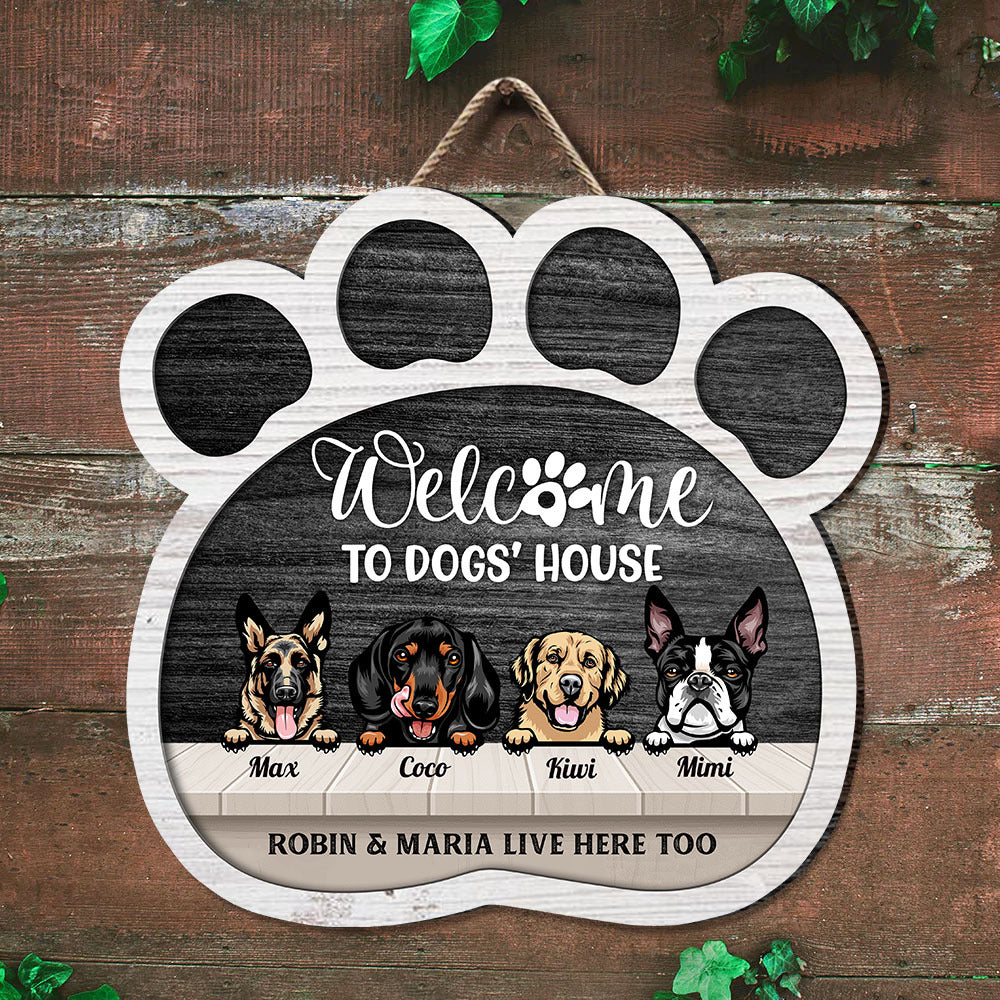 Welcome To Dog House Paw Prints Shaped Door Sign, Dog Lover Gift