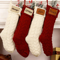 Thumbnail for Personalized Leather Knitted Christmas Stockings V5- Christmas Gift For Family - Name Family Holiday Stockings