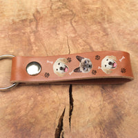 Thumbnail for Custom Multiple Face Photo Dog Cat Leather Keychain, Pet Lover Gift