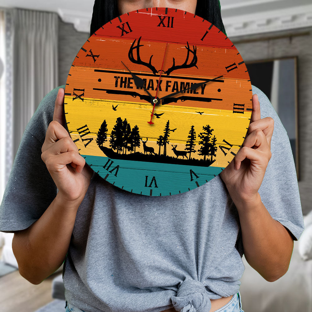 Personalized Family Name Hunting Wall Wooden Clock, Gift For Hunting Lovers CHI-THUY