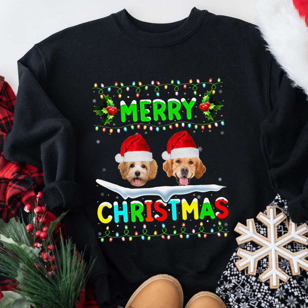 Custom Pet Face Photo Christmas Family Shirts, Christmas Gift For Dog Cat Lovers CustomCat