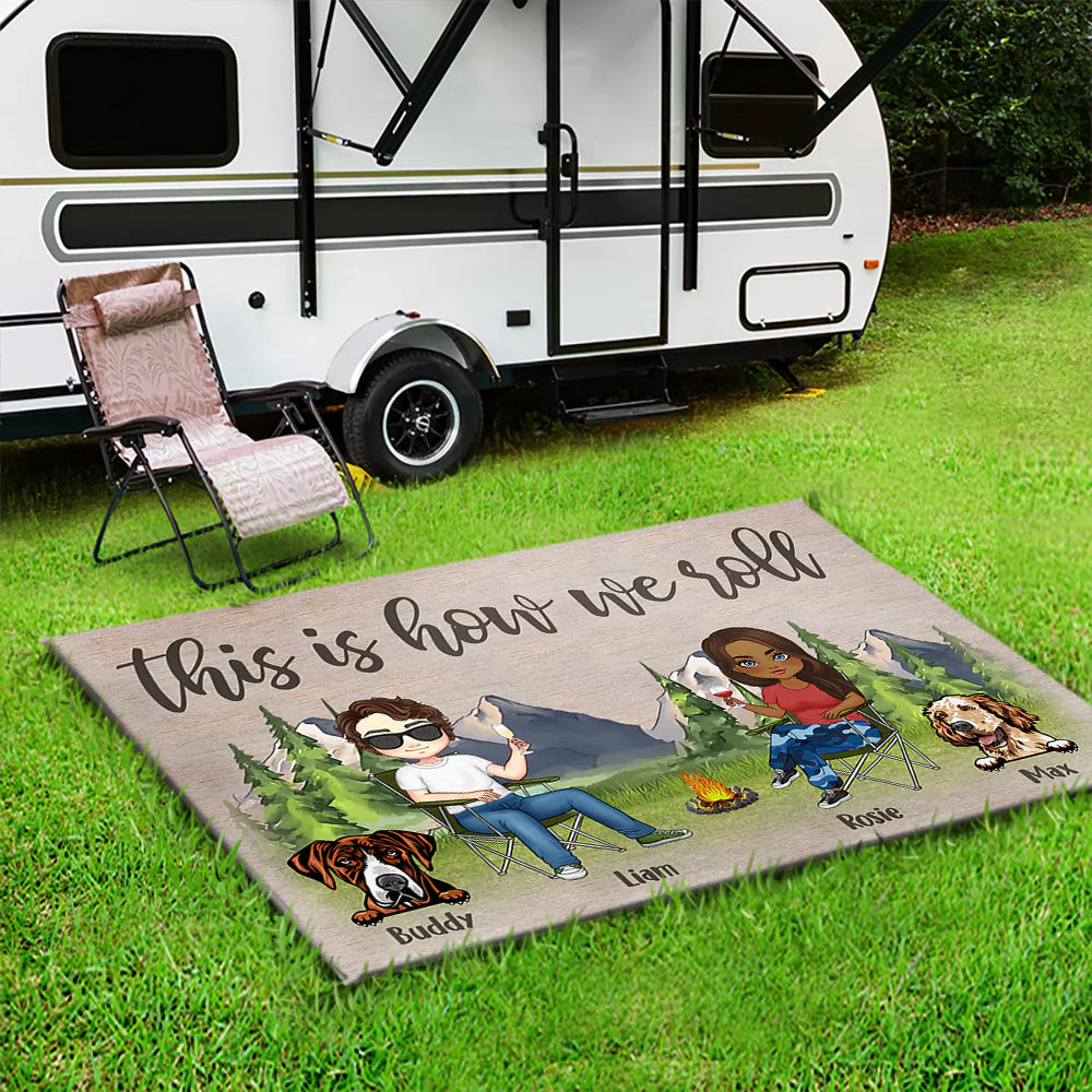 Personalized Happy Campers Husband Wife And Dogs House Doormat, Gift For Camping Couple