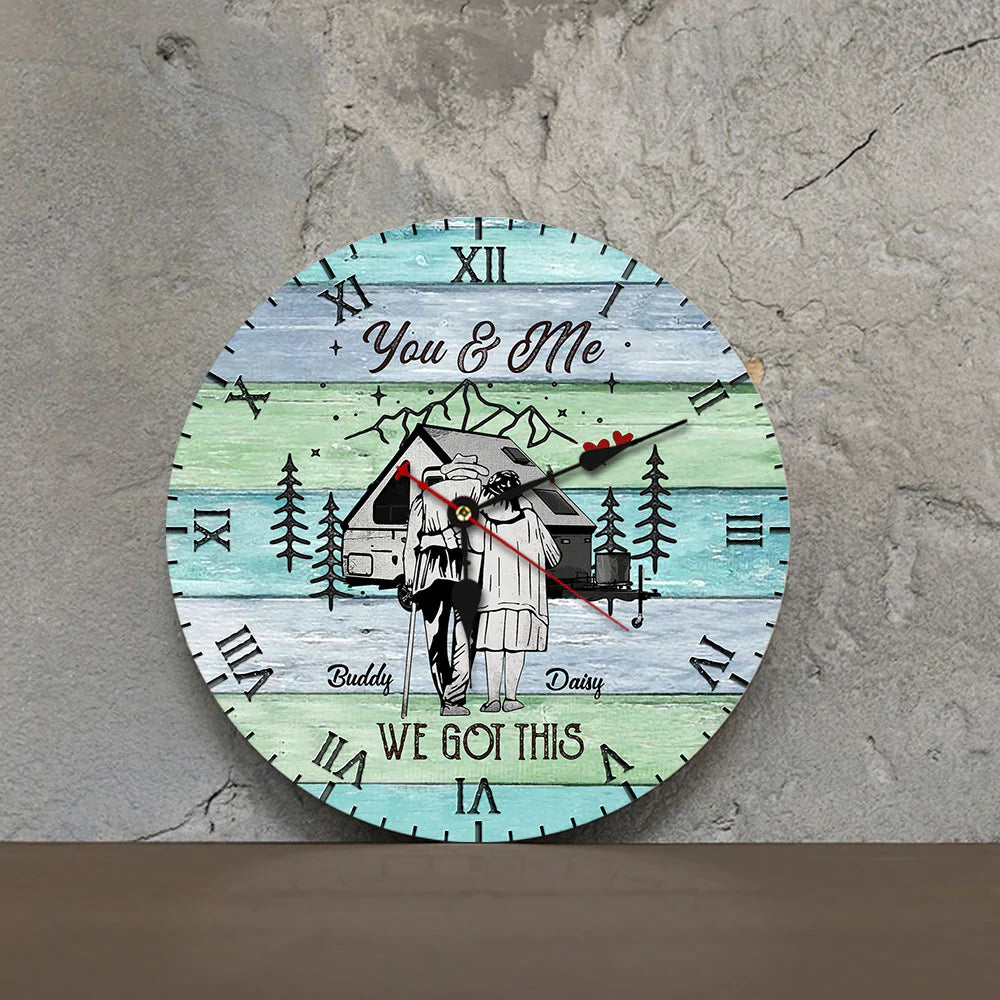 Personalized You And Me We Got This Camoing Old Couple Wall Wooden Clock, Gift For Mom Dad