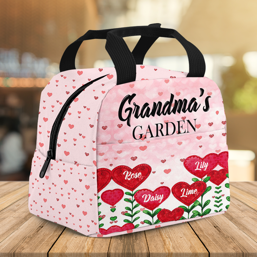 Personalized Kids Grandma's Garden Loads Of Heart Lunch Bag, Gift For Mom Grandma