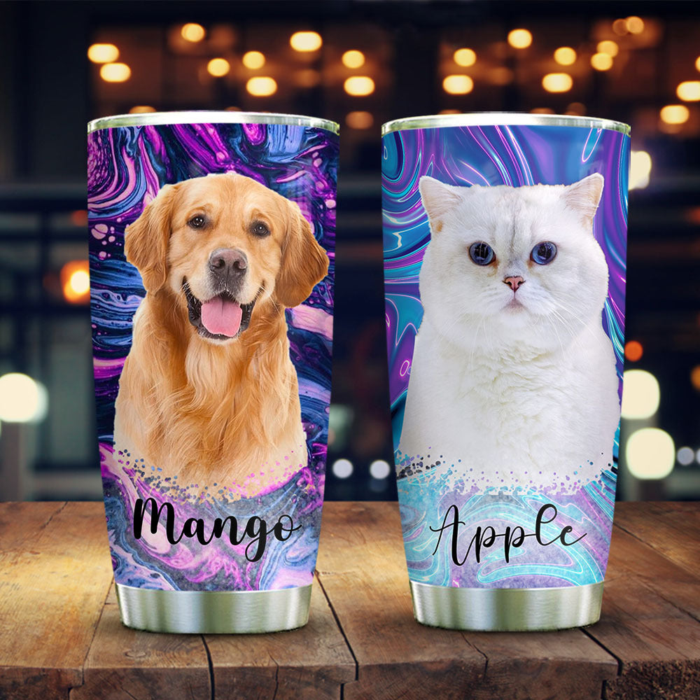 Pet Portrait Photo With Name Marble Tumbler, Pet Lover Gift YHN-THUY