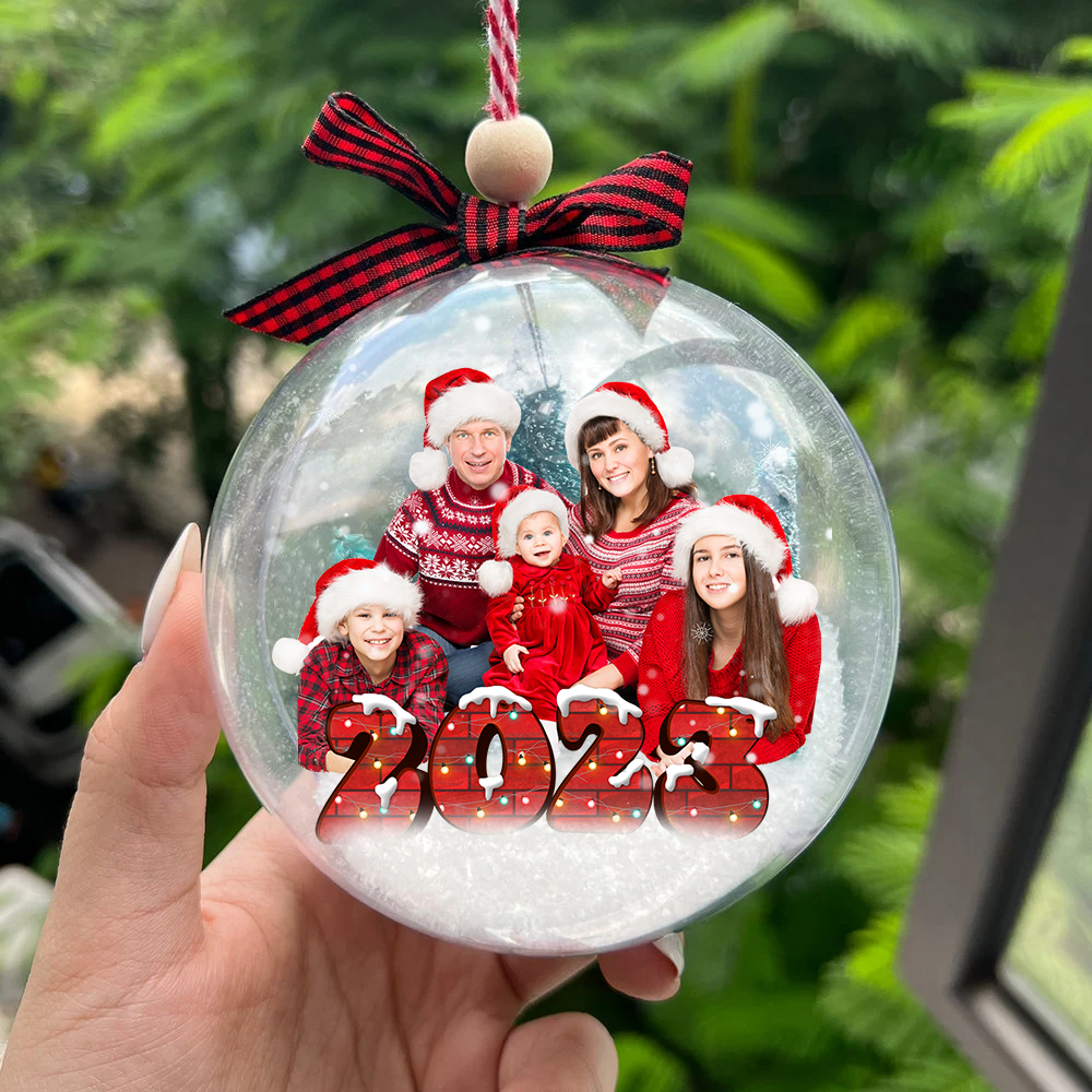 Personalized 3D Acrylic Ball Ornament - Christmas Gift For Family - 2023 Family Photo