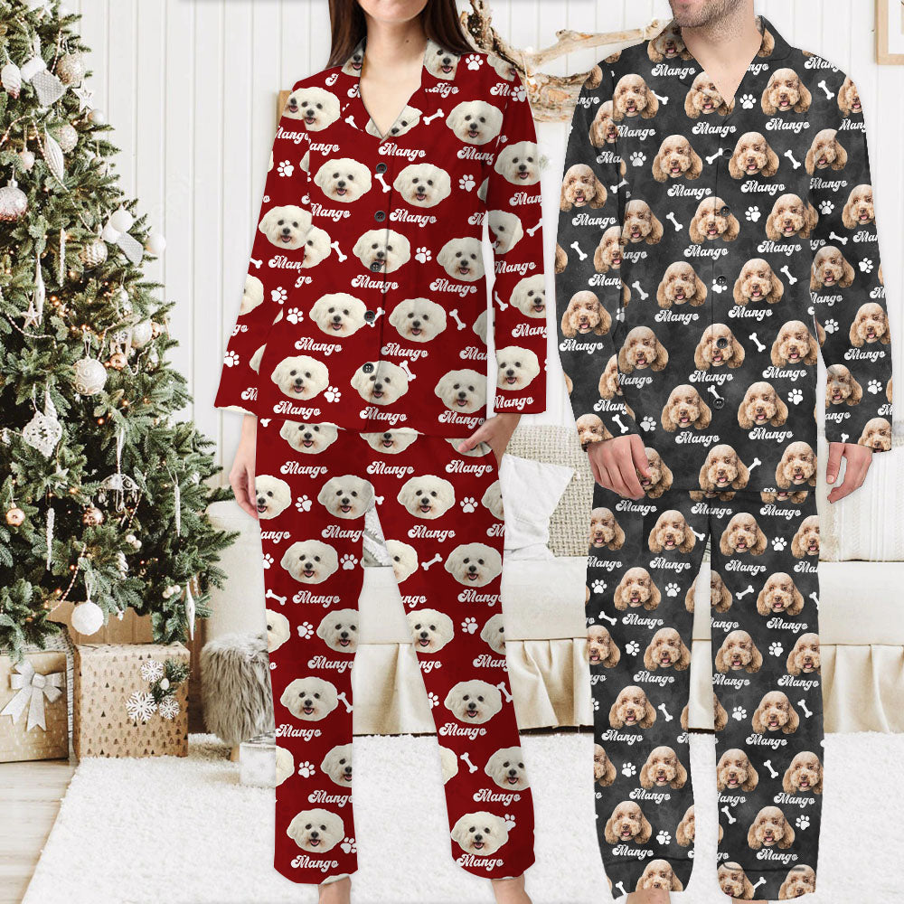 Custom Pet Face Vintage Pajamas Set, Dog Cat Lover Gift Dung- Thuy