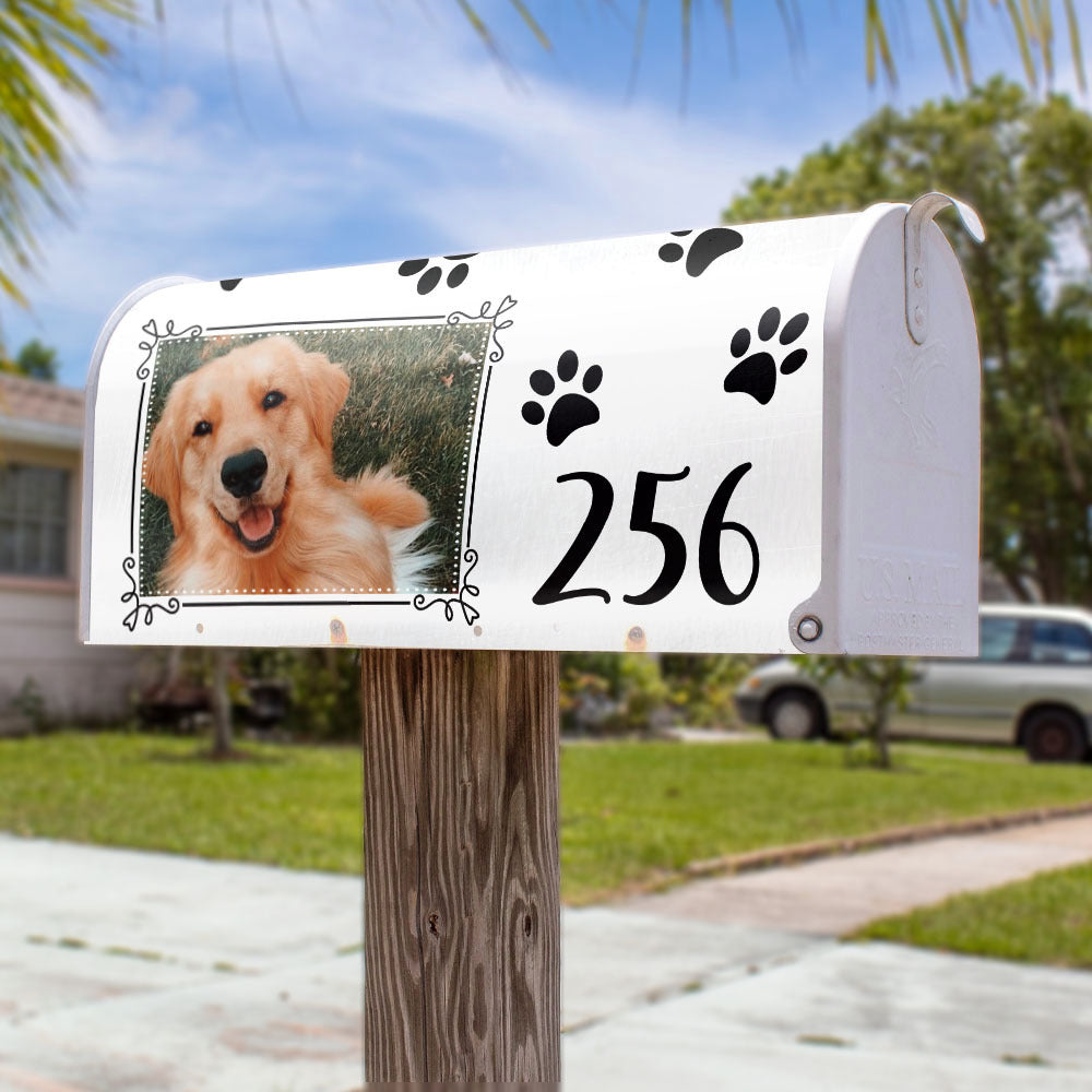 Paw Prints With Photo House Number Mailbox Cover, Pet Lover Gift YHN-THUY