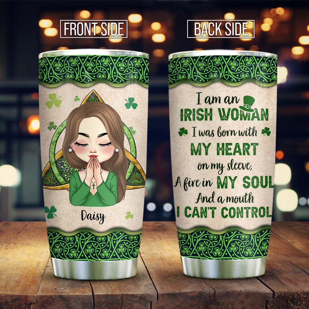 Personalized Irish American Girl Praying Tumbler, Gift For Patrick's Day