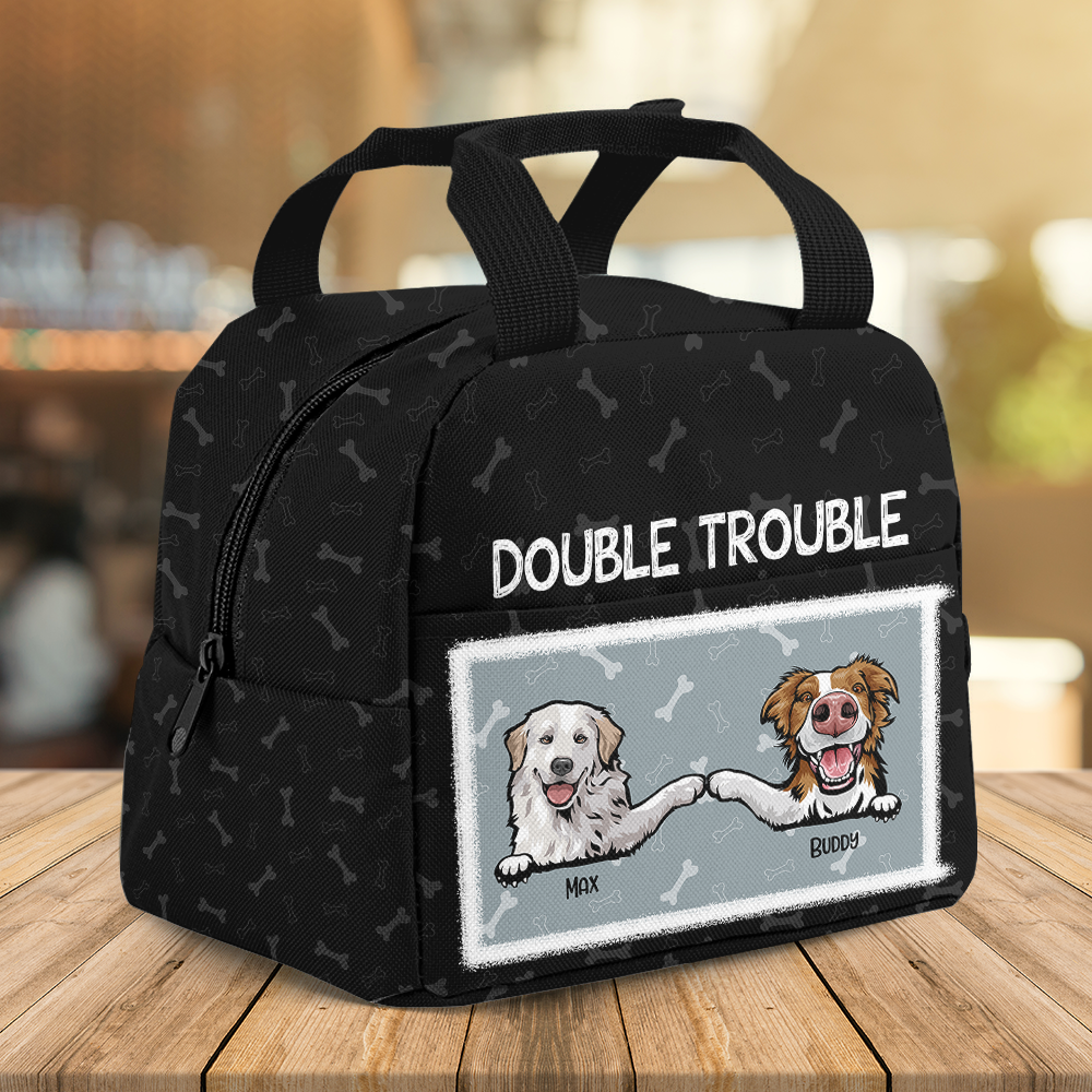 Personalized Double Trouble Dog Mom Lunch Bag, Gift For Dog Lovers