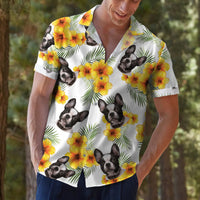 Thumbnail for Custom Pet Face Photo White Hawaiian Shirt, Yellow Hibiscus